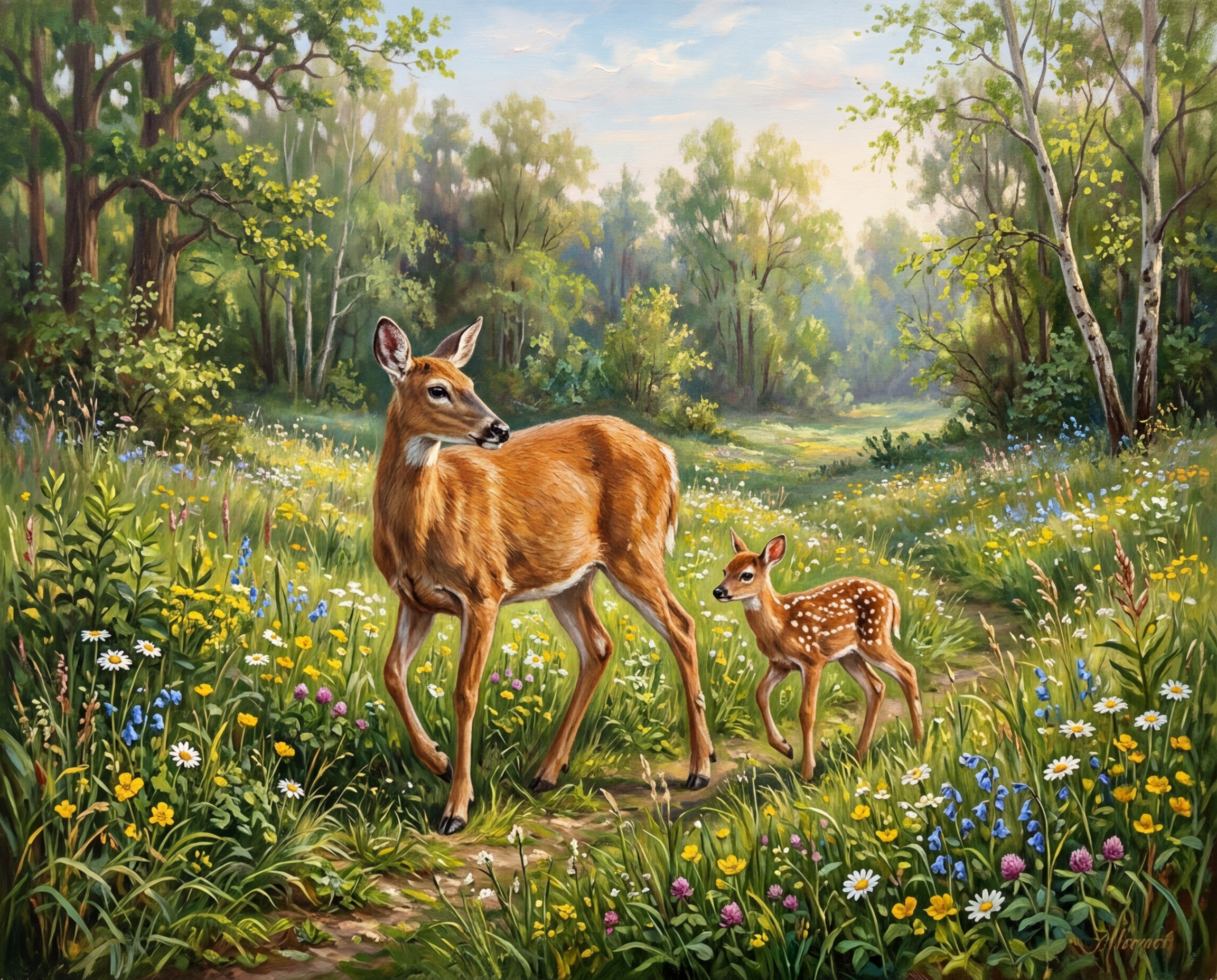 A deer walking through the forest