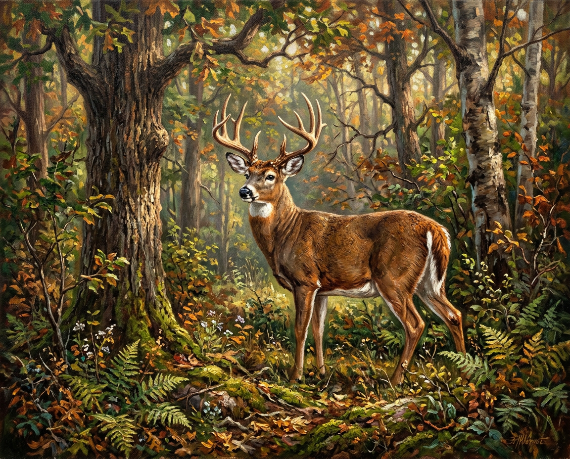 A male deer with large antlers